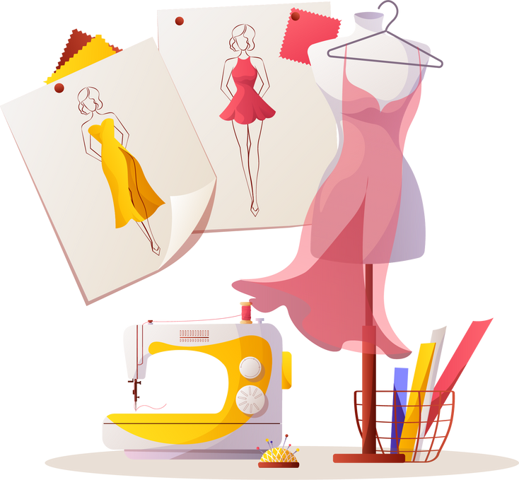 Sewing Machine, a Mannequin and a Dress